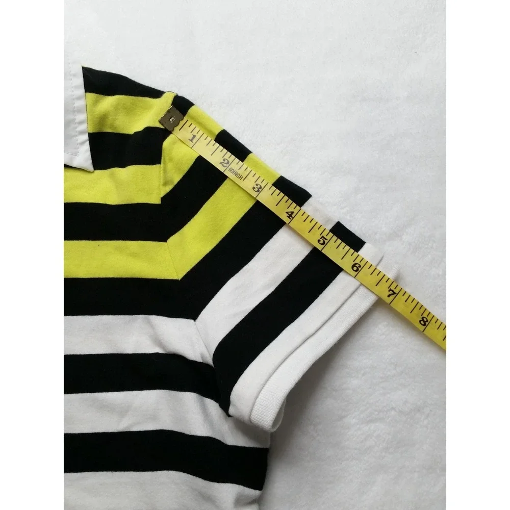 Women's Vintage Y2K Ralph Lauren Striped Polo Shirt Top Sz L Large Black Yellow